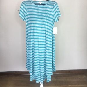 Lularoe Carly Dress- L - teal stripe
